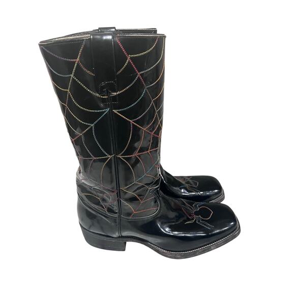 Justin Vaquero Patent Leather Cowboy Boots Spider Web Mens 10D Rare main image 10